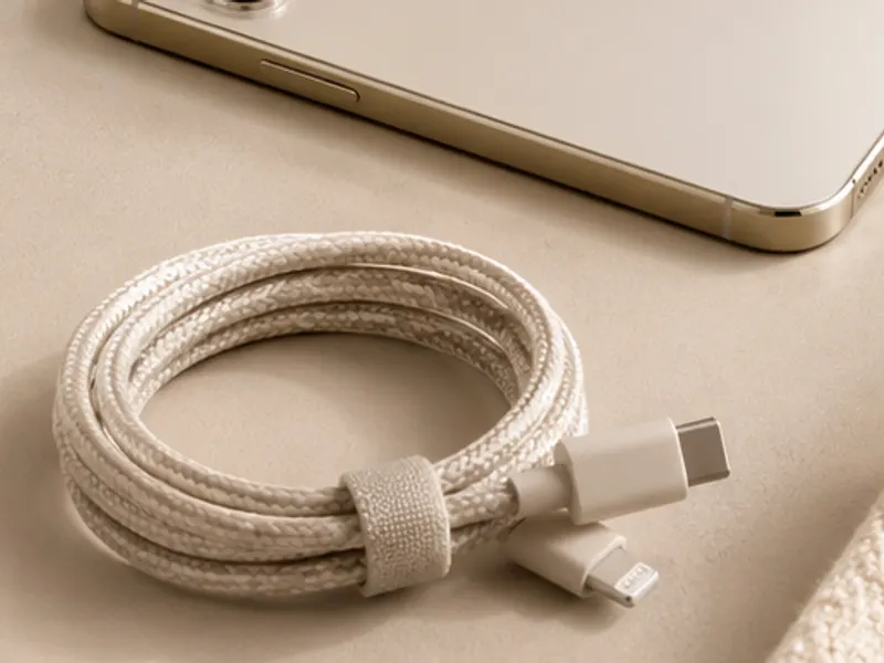 Geflochtenes USB-C-Ladekabel aufgerollt